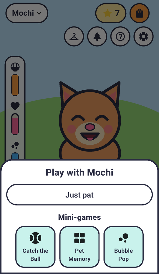 Play menu with three mini-games